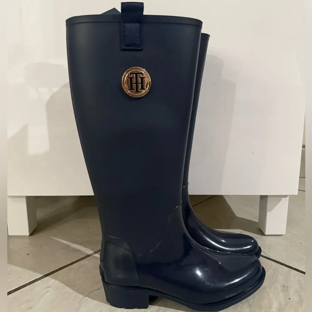 NWT Tommy Hilfiger Karissa Tall Rain Boots Navy Blue Womens Size 6
